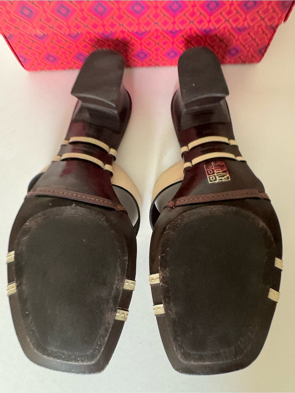 NWOT Tory Burch Artisanal Knotted Heeled Mules Cream Brown Tortoiseshell Size11 - Picture 5 of 5
